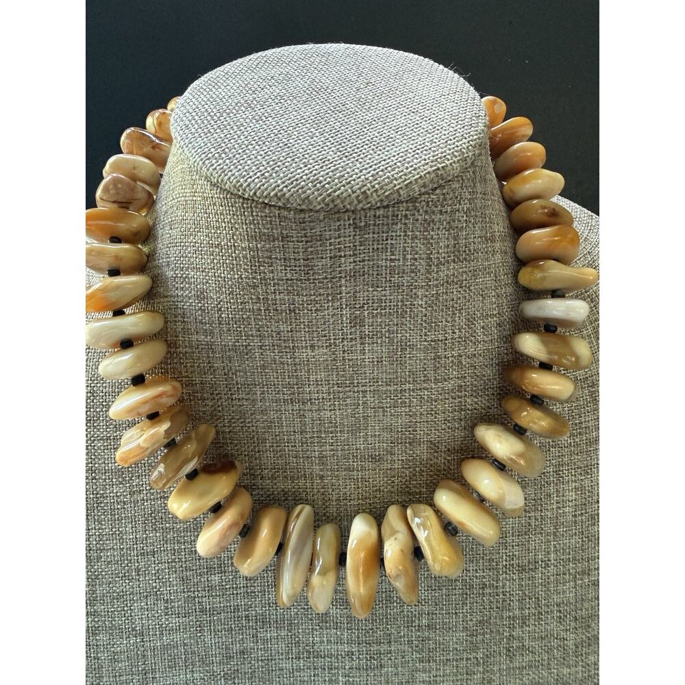 Vintage Chunky Gemstone Statement Necklace Beaded Knotted Beige Oversized Boho